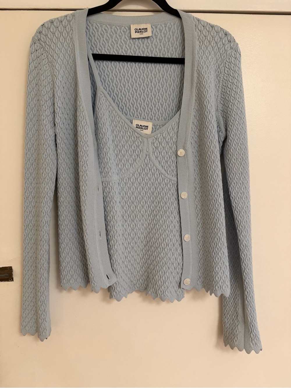 Claudie Pierlot Paris Pointelle Knit Cardigan & Tank Set